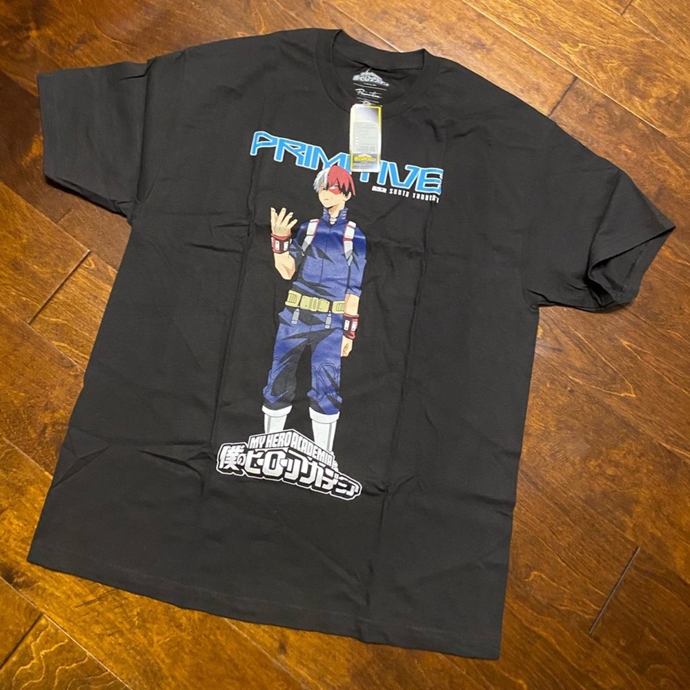 NWT PRIMITIVE X My Hero Academia Black SHOTO TODOROKI TEE Size XL